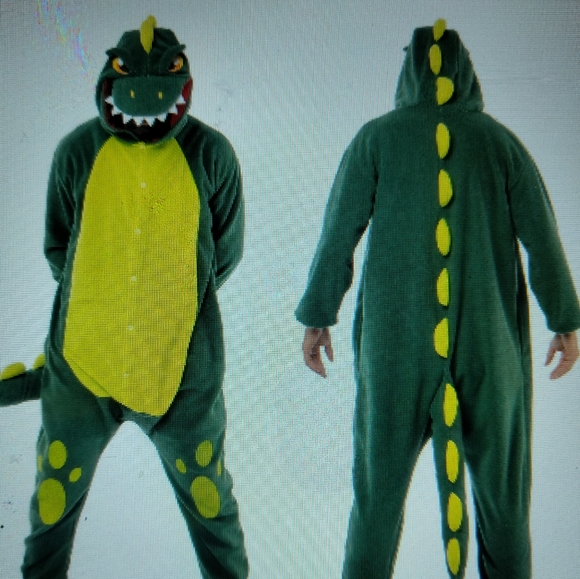 Unisex Spooktacular Creations Unisex Adult Dinosaur Onesie Green Pajamas Medium - Picture 2 of 2